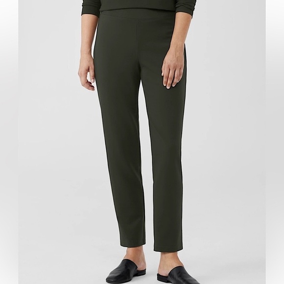 Eileen Fisher Washable Stretch Ponte Tapered Slim Ankle Pants Woodland Green L - Picture 1 of 11